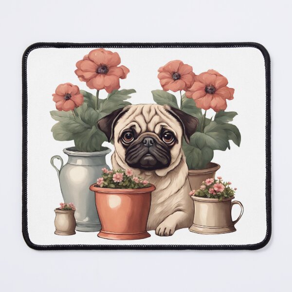 Artikelvorschau, Pug dog cute garden gardening puppy flowers mom lover vintage entworfen und verkauft von SoulfulT.