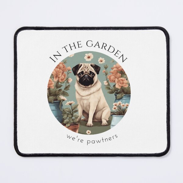 Artikelvorschau, In the garden we're pwatners pug company gardening puppy flowers mommy lover vintage entworfen und verkauft von SoulfulT.