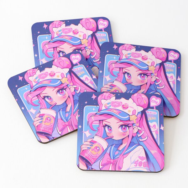 Item preview, Kawaii Bubblegum Cyberpop Drink Sipping Anime Girl designed and sold by bubblegoth.