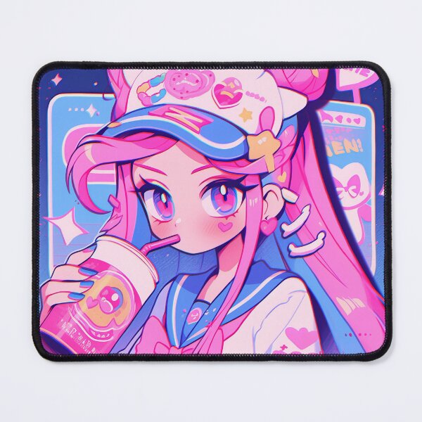 Item preview, Kawaii Bubblegum Cyberpop Drink Sipping Anime Girl designed and sold by bubblegoth.