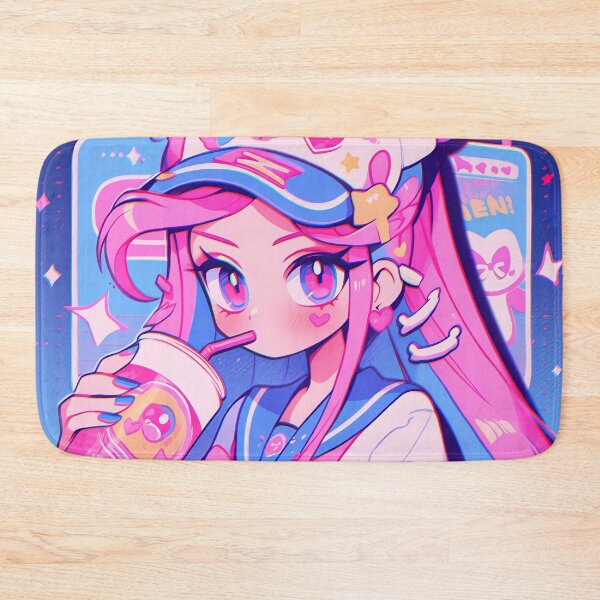 Item preview, Kawaii Bubblegum Cyberpop Drink Sipping Anime Girl designed and sold by bubblegoth.