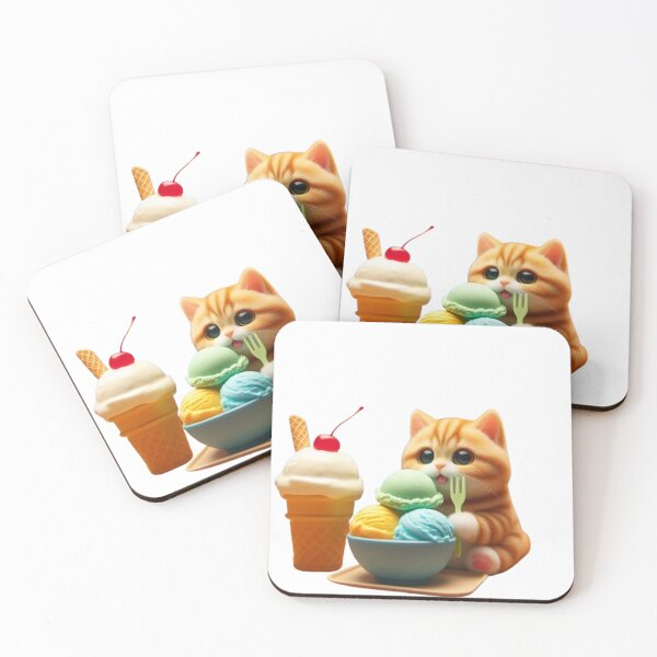 Item preview, Cute Cat Eating Ice Cream Sticker designed and sold by VaultifyUK.