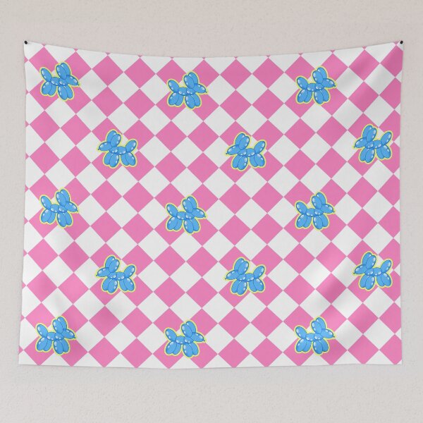 Item preview, Clowncore Blue Balloon Animal Dogs on a Pastel Pink and White Harlequin Background designed and sold by KlaryssaNicole.