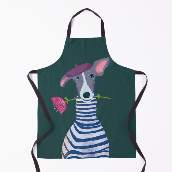 Item preview, Oui Oui Whippet adorning a beret, flower and blue and white striped turtleneck. designed and sold by Kathy Osborne Studio.
