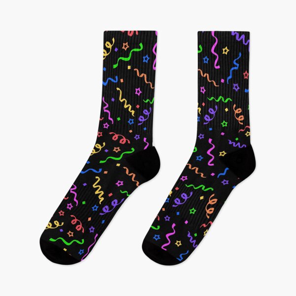 Aperçu de l'œuvre Clowncore Neon Rainbow Confettis et étoiles arc-en-ciel, fond noir créée et vendue par KlaryssaNicole.