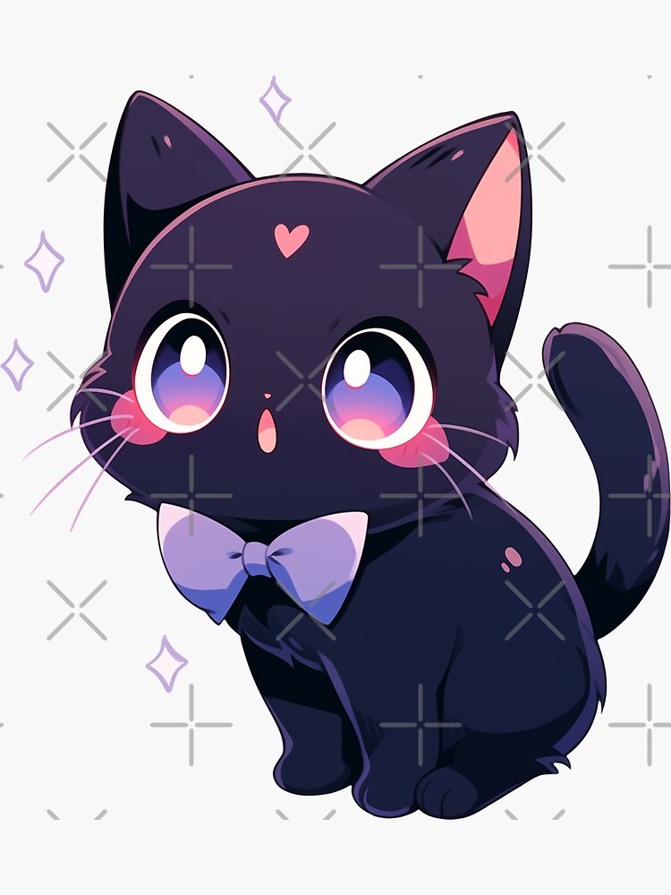 Cute Kawaii Anime Black Cat Surprized Kitten