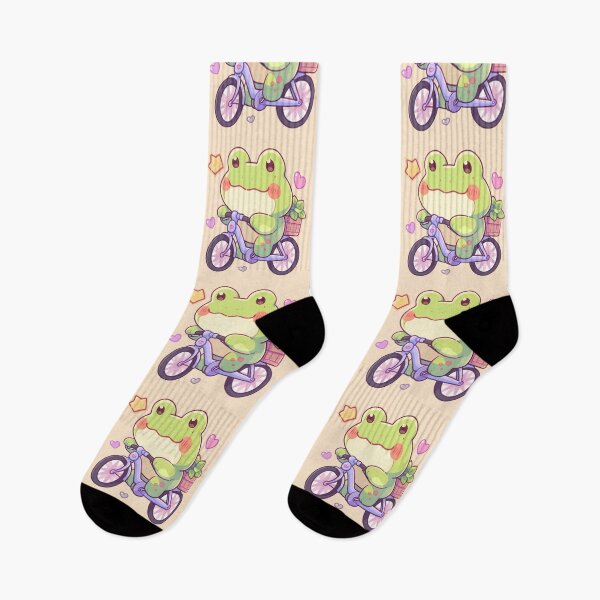 Item preview, Cute Kawaii Happy Frog Froggy on a Bicycle designed and sold by CozyKawaiiArt.