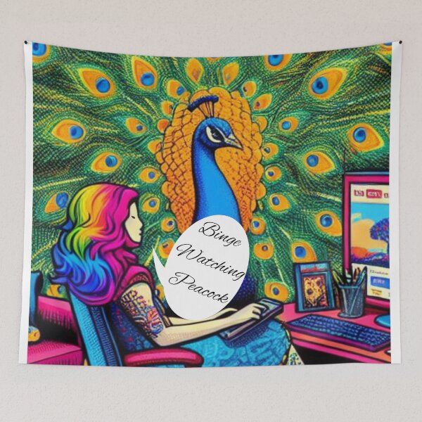 Item preview, Binge Watching Peacock- Pop Art Retro Video Streaming Girl is Watching Peacock Eclectic Pop Culture  designed and sold by Wolvescreate.