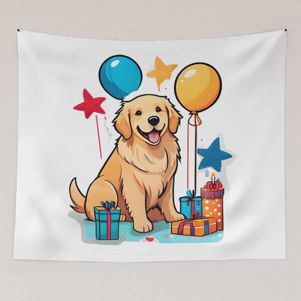 Item preview, Golden retriever birthday party super cute sticker designed and sold by Vivid Studio.