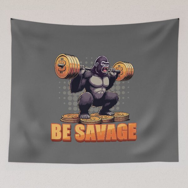 Aperçu de l'œuvre Un gorille accroupi - Soyez sauvage créée et vendue par CryptoFunMerch.