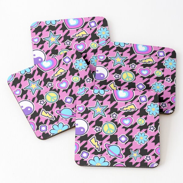 Item preview, Y2K Black and Pink Houndstooth, Yin Yang Symbols, Hearts, Happy Faces, Daisies, Planets, Lightning Bolts, Peace Signs, and Stars designed and sold by KlaryssaNicole.