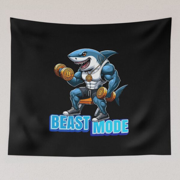 Item preview, a shark curling bitcoins - Beast Mode designed and sold by CryptoFunMerch.