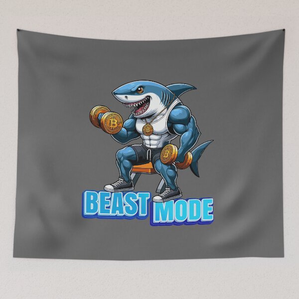 Item preview, a shark curling bitcoins - Beast Mode designed and sold by CryptoFunMerch.