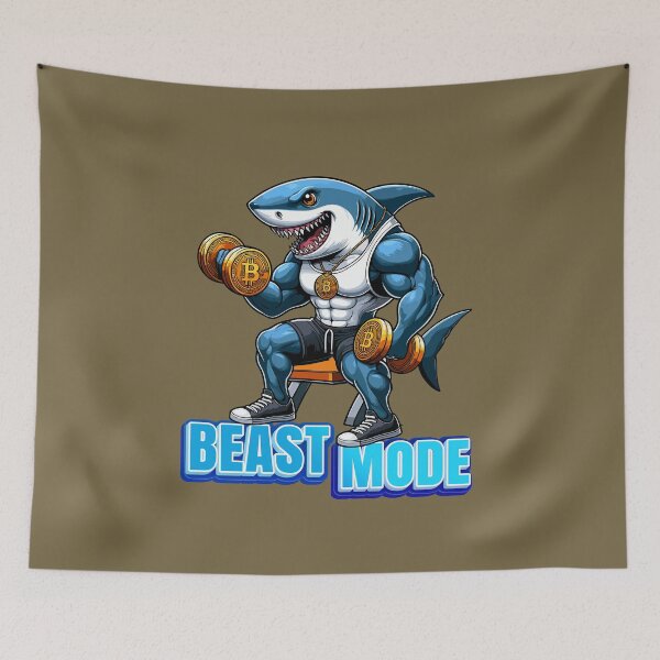 Item preview, a shark curling bitcoins - Beast Mode designed and sold by CryptoFunMerch.