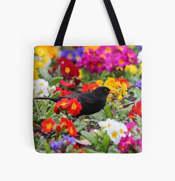 Item preview, Blackbird in pansies designed and sold by GreyFeatherPhot.