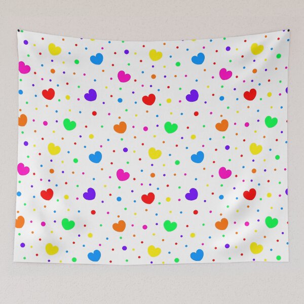Item preview, Y2K Kidcore Neon Rainbow Hearts and Neon Rainbow Dots on a White Background designed and sold by KlaryssaNicole.