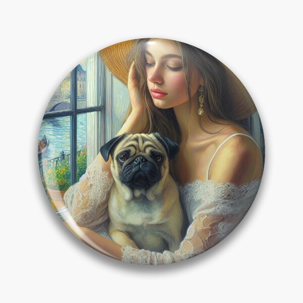 Aperçu de l'œuvre Jolie fille avec un carlin créée et vendue par aleksandr13.