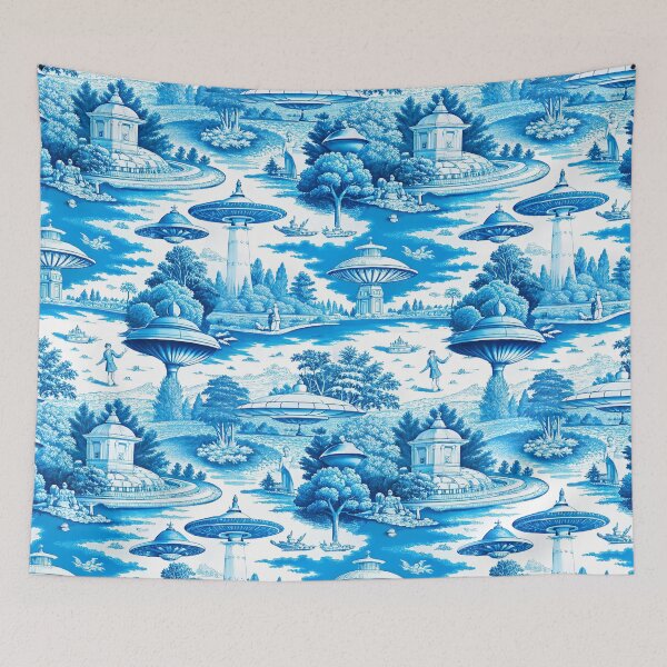 Item preview, UFO Alien Abduction Toile - Ironic 1700s Retrofuturistic Sci Fi designed and sold by bearslover.