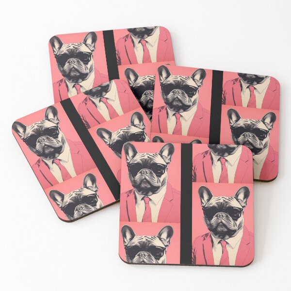 Item preview, Frenchie in a pink suit with shades designed and sold by luvandsocial.