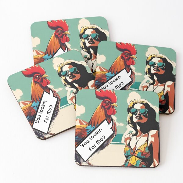 Item preview, You Lookin For Me- Pop Art Retro of Sun Bathing Girl and Big Rooster designed and sold by Wolvescreate.