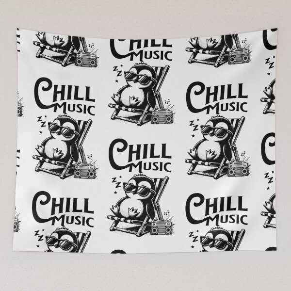 Item preview, CHILL OUT MUSIC  - Chillax Penguin (black)  designed and sold by Discothreadz.