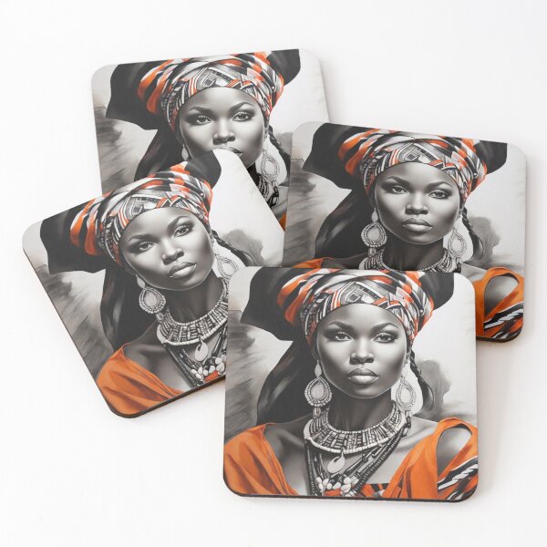 Item preview, Portrait of an Afro Woman in Black, White and Orange designed and sold by Cloe Dauplais.