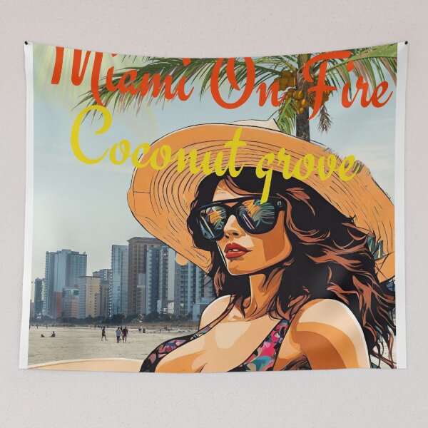 Item preview, Miami On Fire Coconut Grove Poster art, Pop art retro pop culture clipart drawing designed and sold by Wolvescreate.