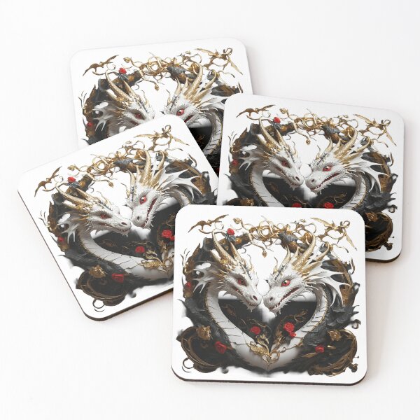 Item preview, White and Gold Dragon Duo with Red Roses designed and sold by Cloe Dauplais.