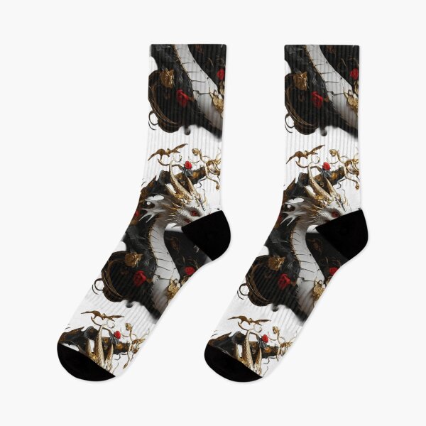 Item preview, White and Gold Dragon Duo with Red Roses designed and sold by Cloe Dauplais.