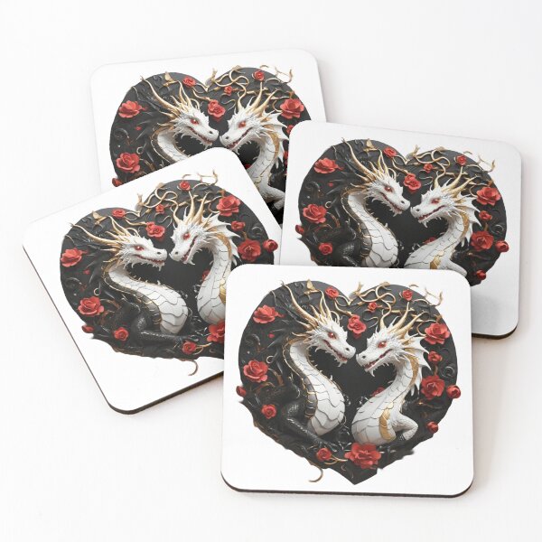 Item preview, Gold and White Dragon Duo with Red Roses designed and sold by Cloe Dauplais.