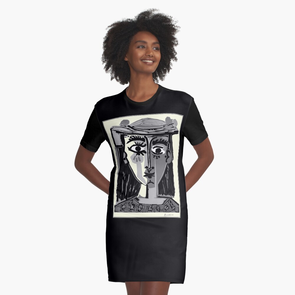 LADY in a TASSELED HAT : Vintage 1962 Pen and Pencil Art Print Graphic T-Shirt Dress