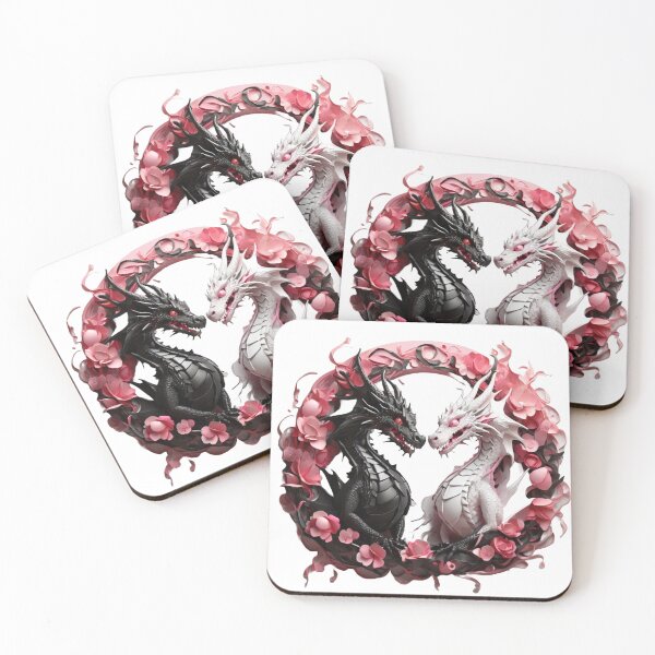 Item preview, Black and White Dragon Duo with Pink Flowers designed and sold by Cloe Dauplais.