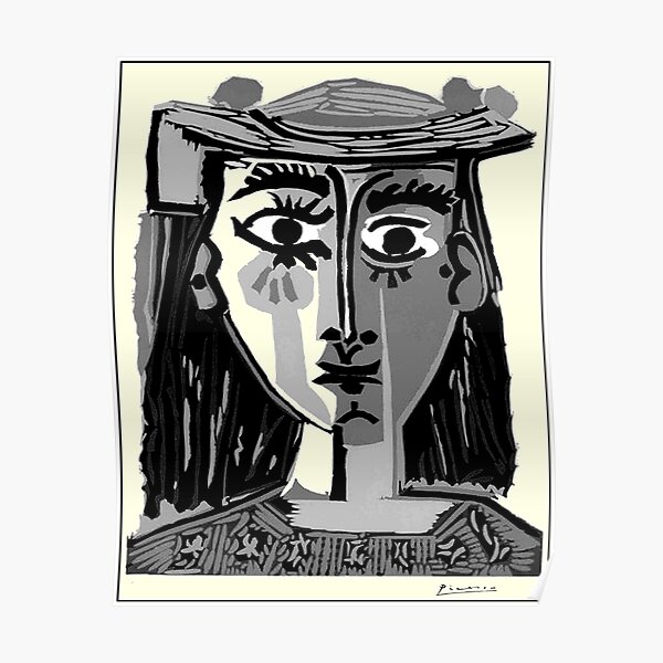 LADY in a TASSELED HAT : Vintage 1962 Pen and Pencil Art Print Poster
