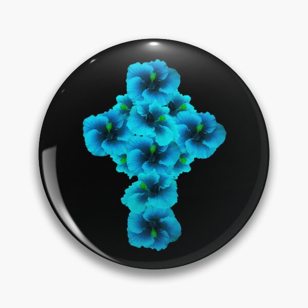 Item preview, Geometric Floral Crucifix Gothic Intense Aqua Hibiscus designed and sold by somersbyman.