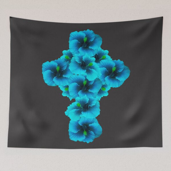 Item preview, Geometric Floral Crucifix Gothic Intense Aqua Hibiscus designed and sold by somersbyman.