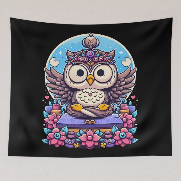 Item preview, Mystical Owl and Enchanted Flowers - Whimsical Nighttime Art designed and sold by Designowner.