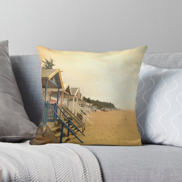 Row of Beach Huts Throw Pillow