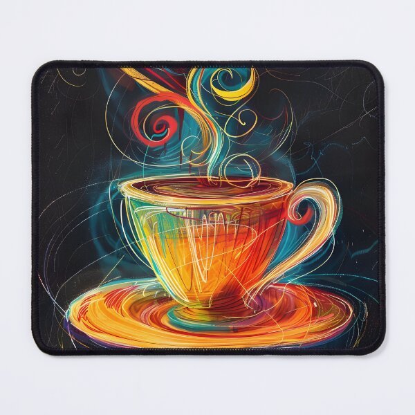 Item preview, Radiant Brew- Vibrant Swirls of Color Rise from Steaming Coffee Cup AI Generated designed and sold by OlfactoART Studio.