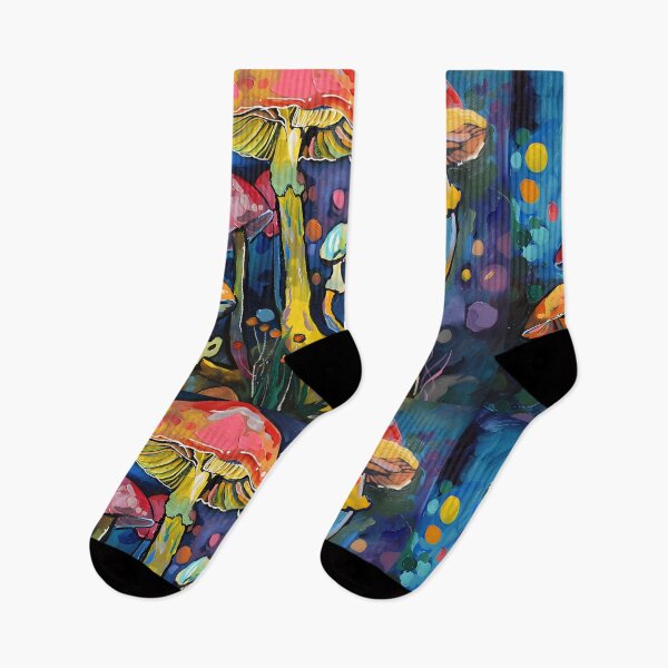 Item preview, Mushroom Kaleidoscope - Vibrant Fungi Bursting with Color Against Dark Background designed and sold by OlfactoART Studio.