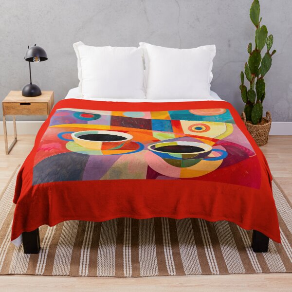 Item preview, Abstract Generative AI Coffee Duo- Vibrant Geometric Background with Bold Cups designed and sold by OlfactoART Studio.