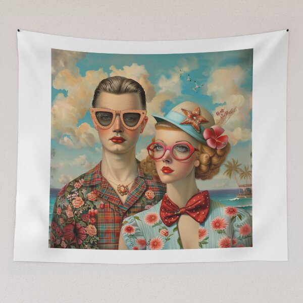Aperçu de l'œuvre Couple kitsch en mode rétro créée et vendue par ArtemisDesignAI.