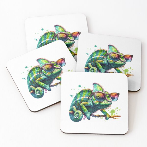 Item preview, Watercolor Veiled Chameleon Wearing Sunglasses designed and sold by TheAnimalZ00.