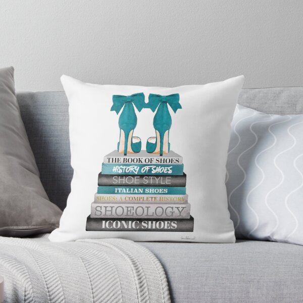 Tall Blue Books, Blue Shoes Throw Pillow By Amanda Greenwood