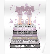 Fashion books with bow shoes watercolor in Lavender by Amanda Greenwood Poster