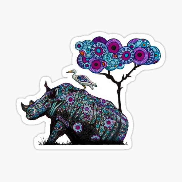 Item preview, Rhino and Cattle Egret under Acacia Tree designed and sold by Every-wen.