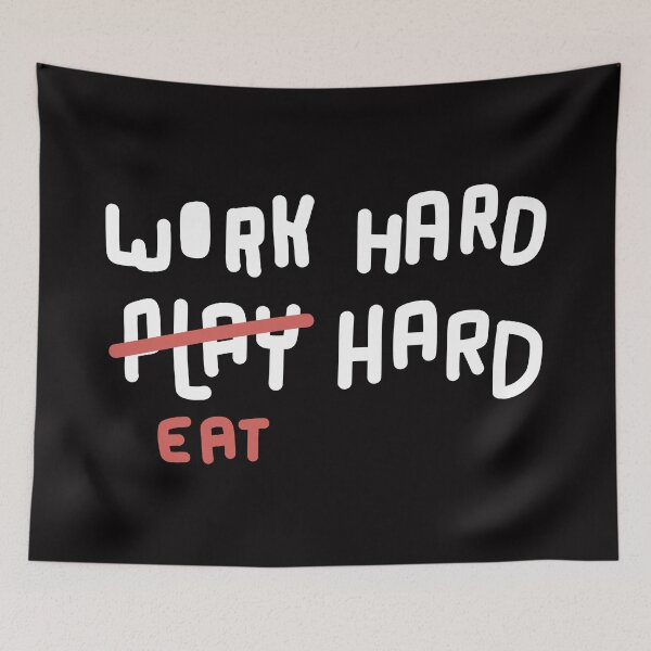 Item preview, Work hard play (eat) hard : minimal style on black background designed and sold by snoopy21studio.