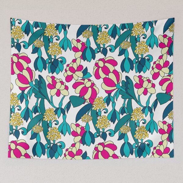Item preview, Rounded flowers blue version white background designed and sold by GENEST-V.