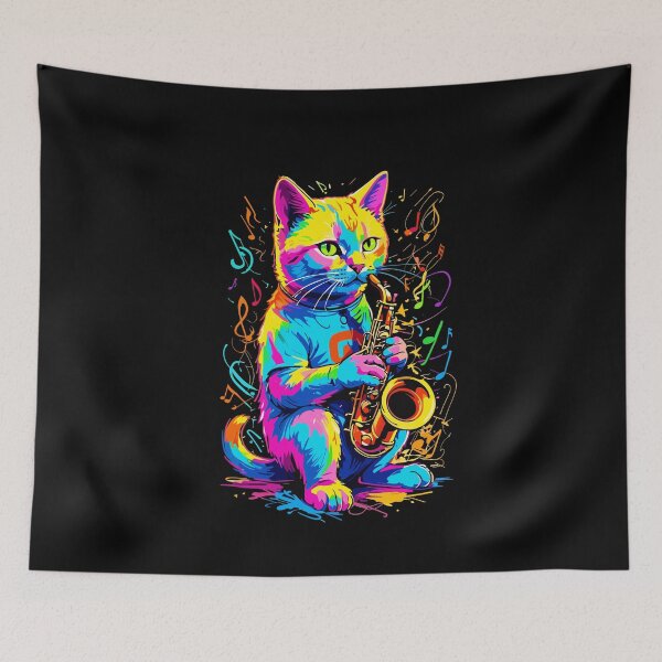 Item preview, Saxophone Playing Cat Funny Jazz Design designed and sold by LuminOrb.