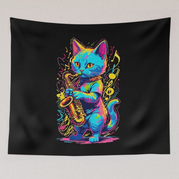 Item preview, Saxophone Playing Cat Funny Jazz Design designed and sold by LuminOrb.