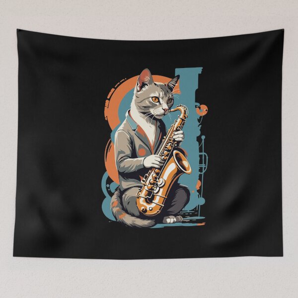 Item preview, Vintage Saxophone Design Jazz Music Cat designed and sold by LuminOrb.